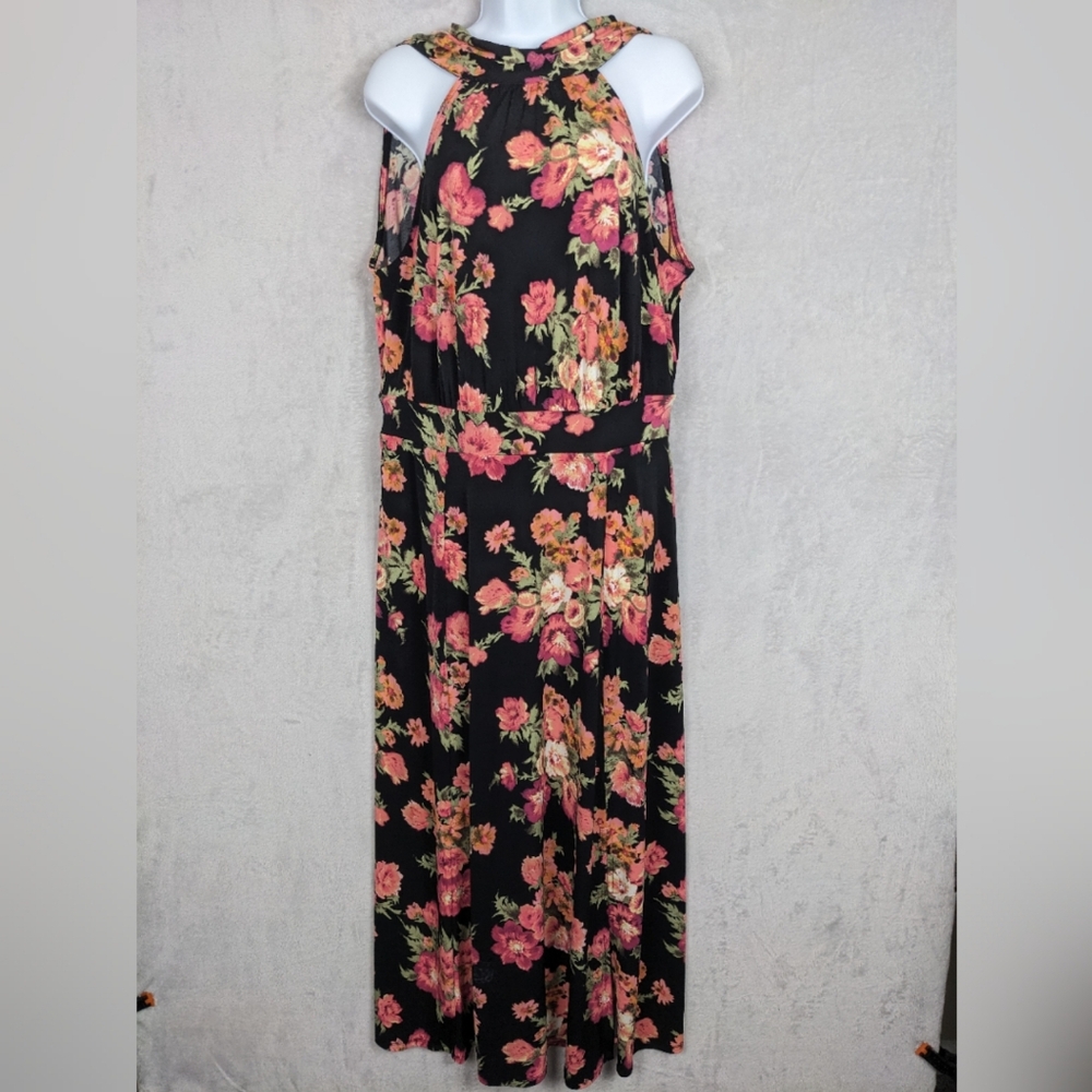NWT Lane Bryant Maxi Dress Women 14/16 Black Floral Sleeveless Cottage Bloomcore
